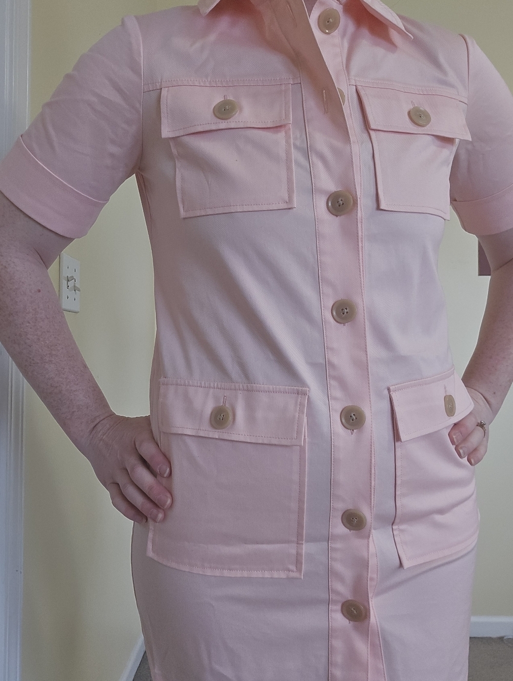 J. Crew Light Pink Gamine Preppy Spring Button Shirt Mini Dress